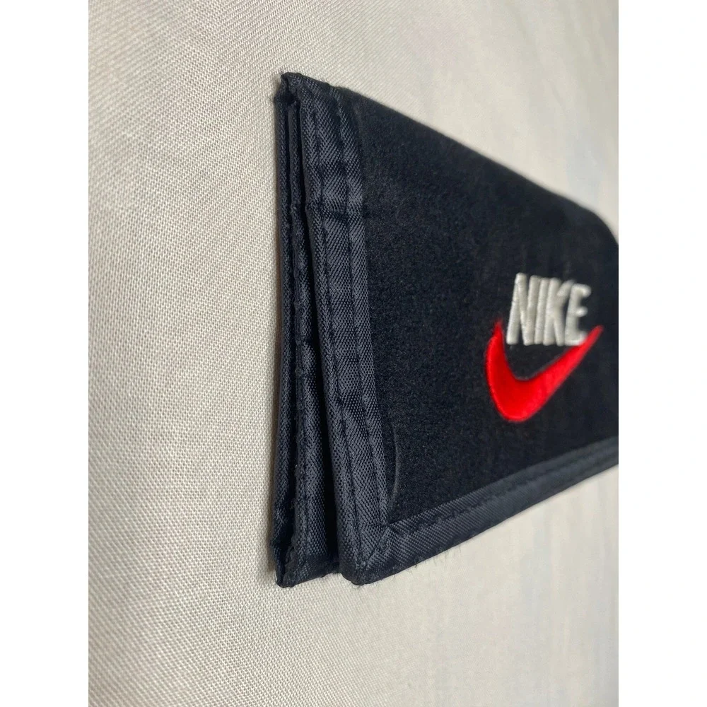 Y2K Nike Black Velvet Trifold Wallet Red Check Minimalist Athletic Streetwear